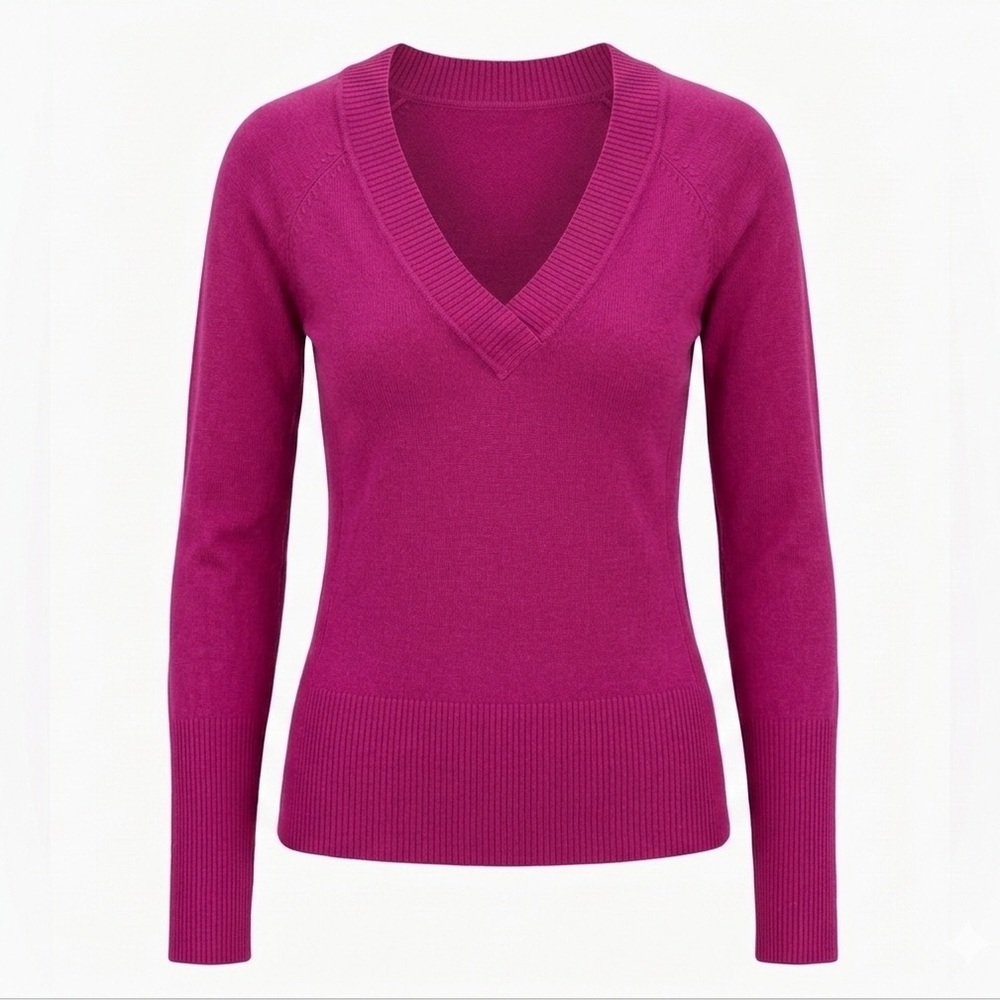 Takeout Fuchsia V-Neck Long Sleeve Lightweight Vibrant Sweater Size M